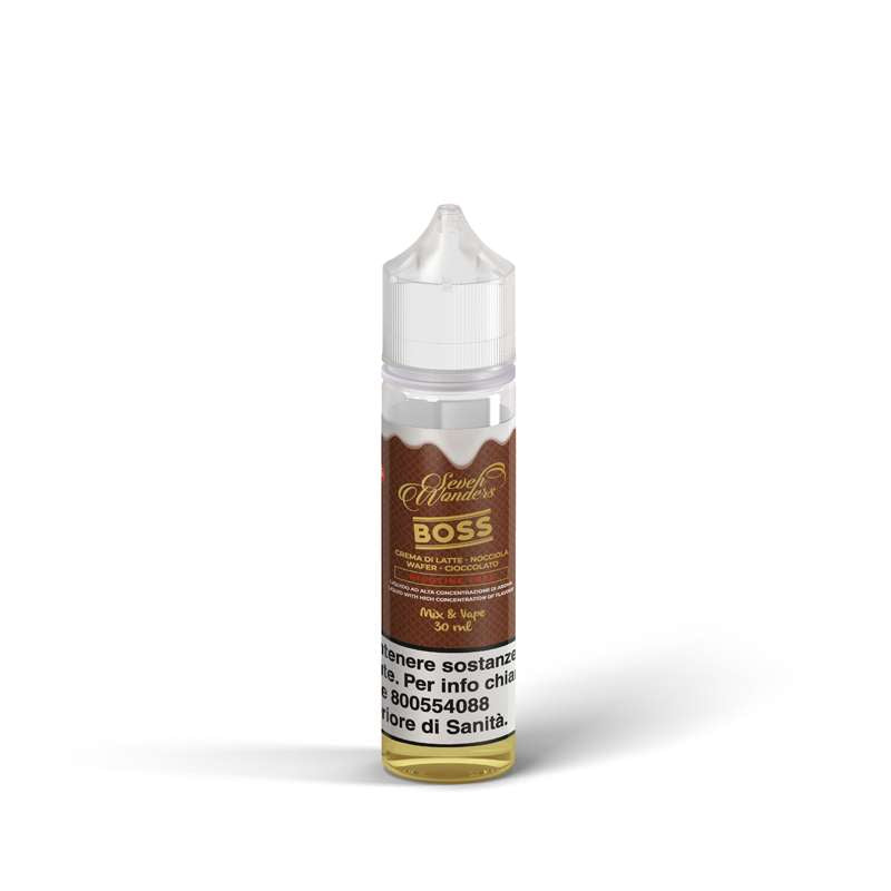 Dettaglio flacone Boss – mix&vape 30ml Super Flavor, liquido tabacco caramellato MoarSvapo Fabriano
